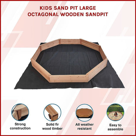 Wooden octagonal sandpit with bench seats