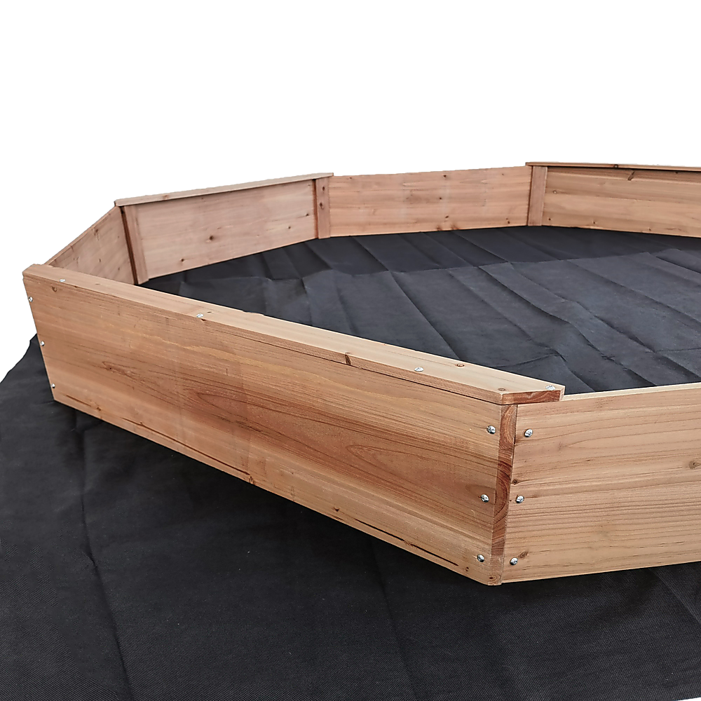Wooden octagonal sandpit with bench seats