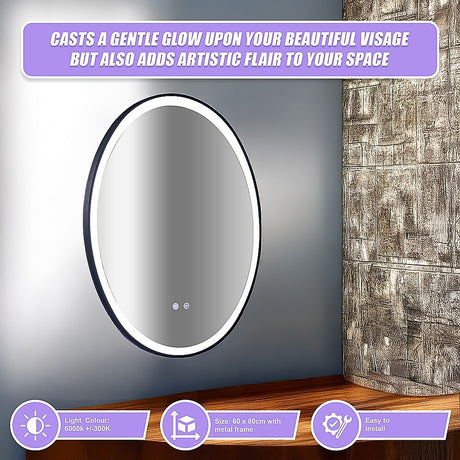 Oval Mirror LED Anti-Fog Illuminated Bathroom Living Room