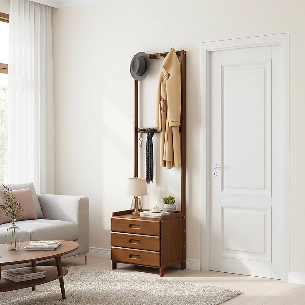 Wallington Wooden Hall Stand with Drawer, Dark Wood