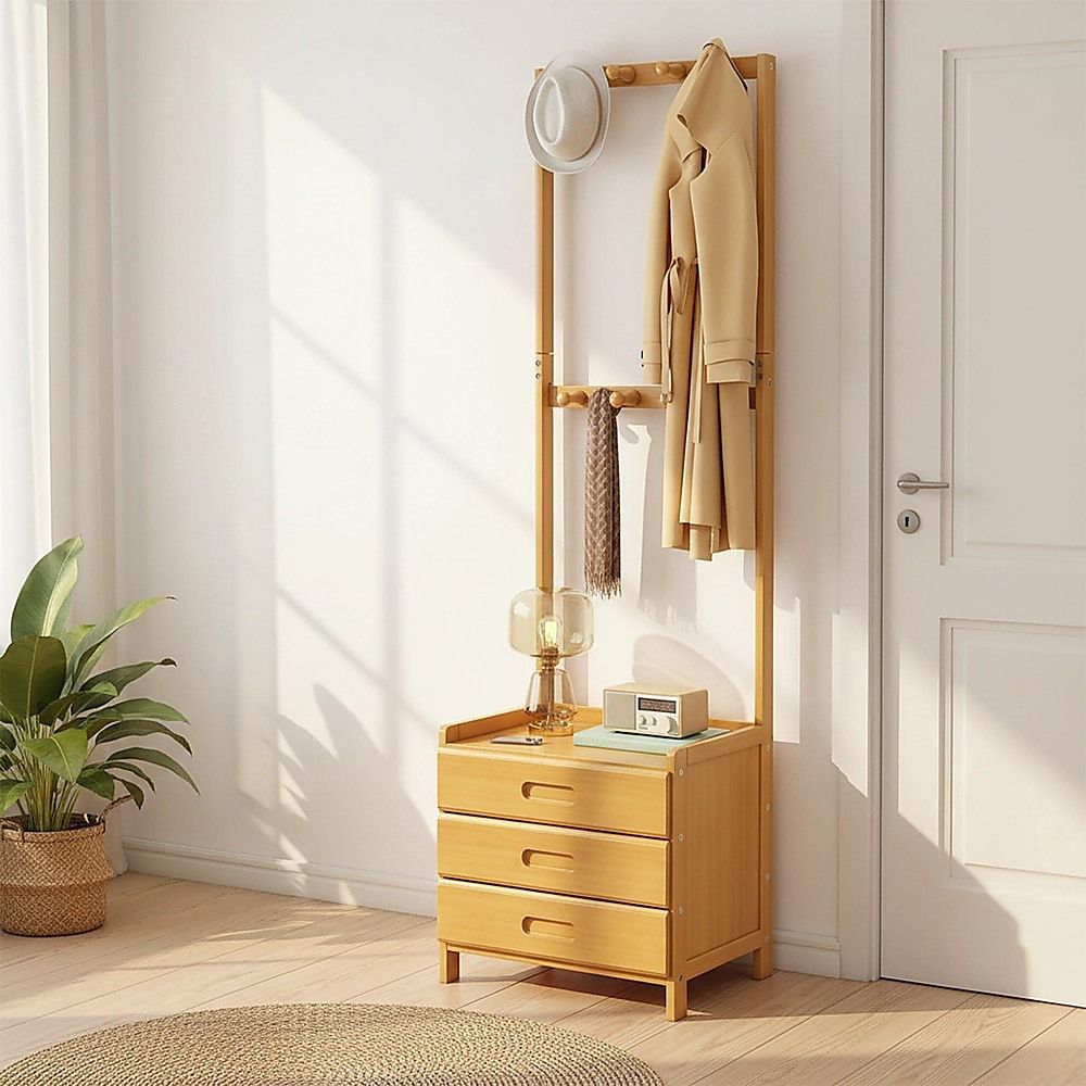 Wallington Wooden Hall Stand with Drawer, Natural Wood