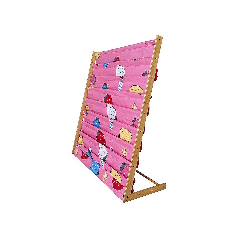 Kids Book Display Bookshelf, 8 Tier Natural and Pink