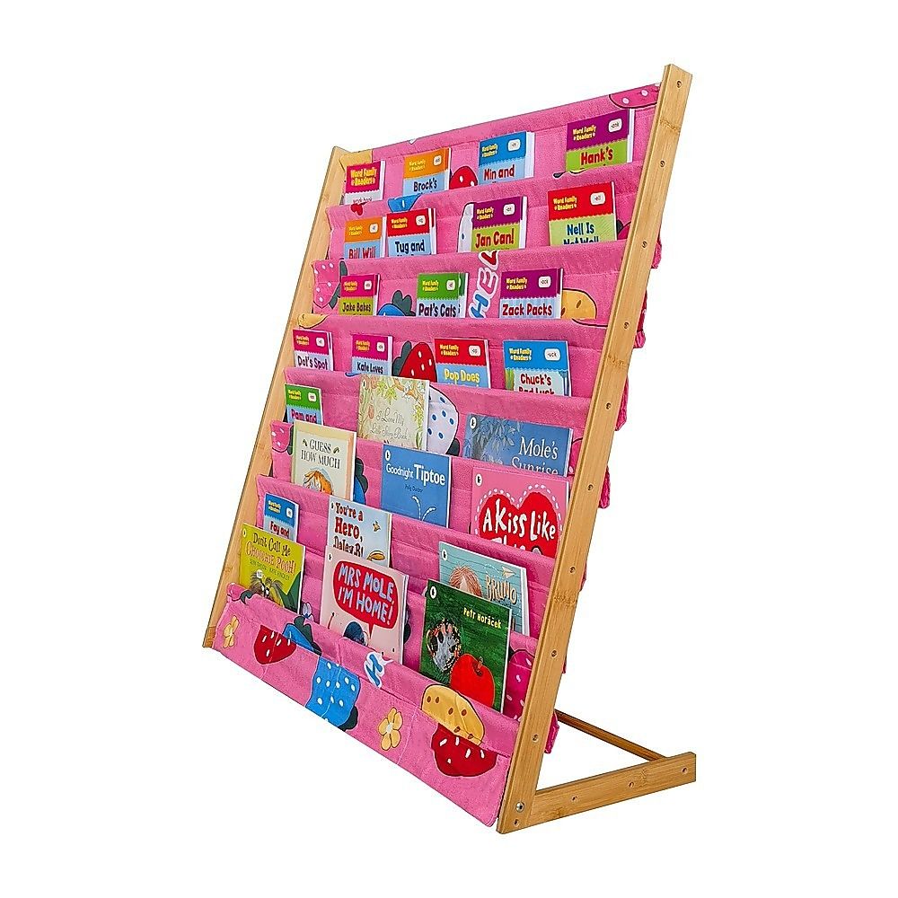 Kids Book Display Bookshelf, 8 Tier Natural and Pink