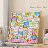 Kids Book Display Bookshelf, 8 Tier Natural and Pink