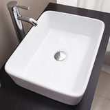 White square ceramic above counter basin, angled view