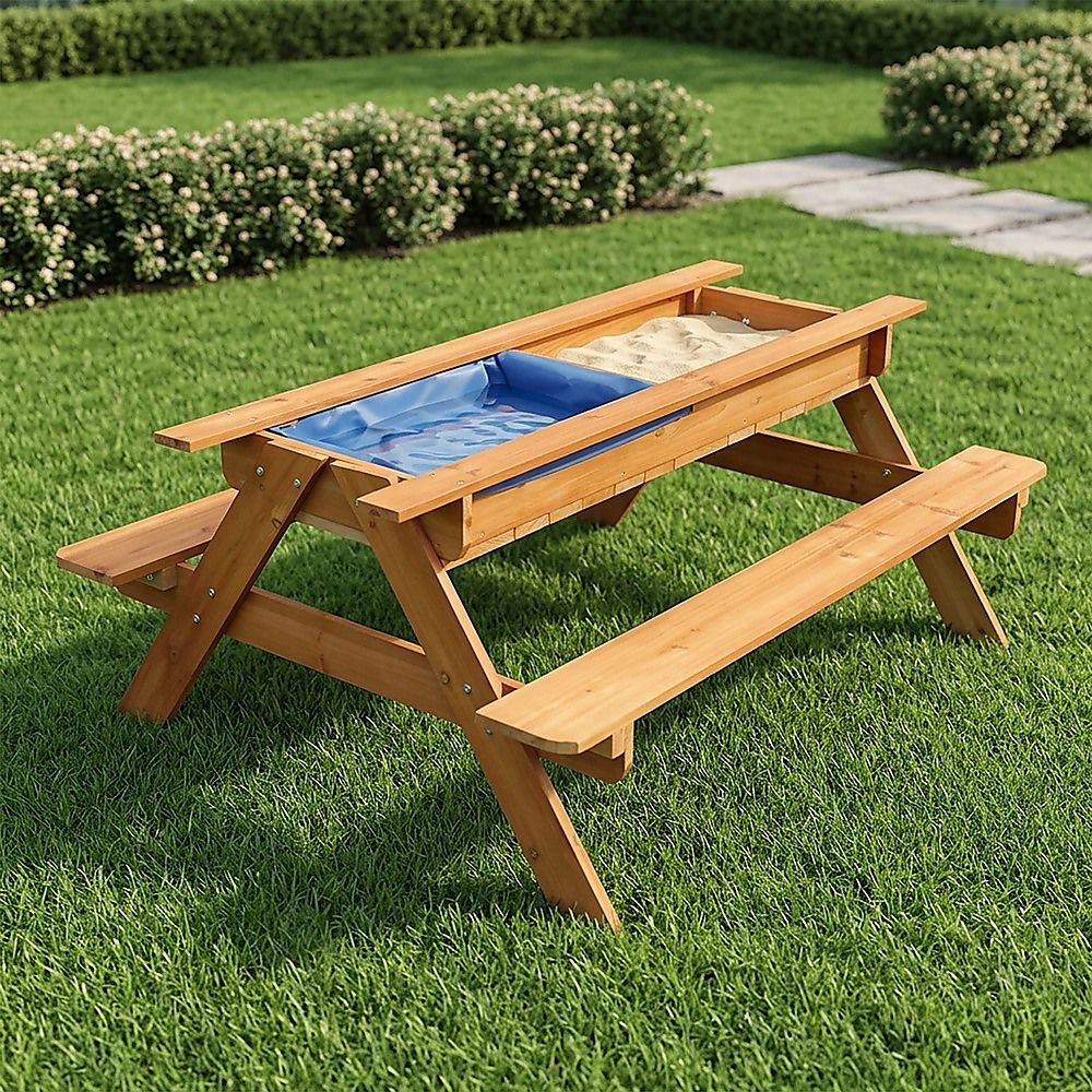 Kids picnic table sandpit area