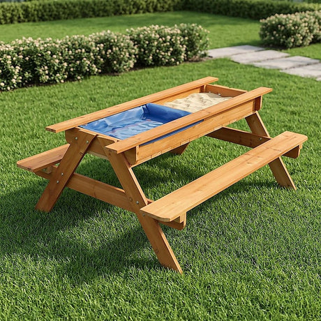 Kids picnic table sandpit area