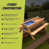 Kids using the sand and water picnic table