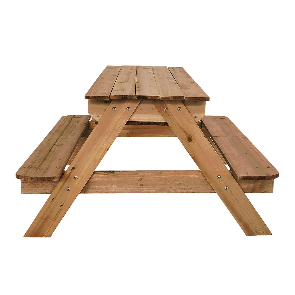 Wooden picnic table closed as a bench
