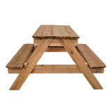 Wooden picnic table closed as a bench
