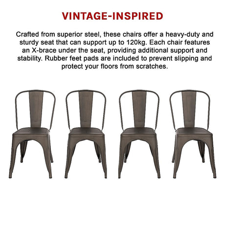 Vintage Metal Stackable Dining Chairs Set of 4