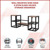 Wall mounted wine rack for 16 bottles with stemware holder and wood shelf