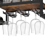 Wall mounted wine rack for 16 bottles with stemware holder and wood shelf