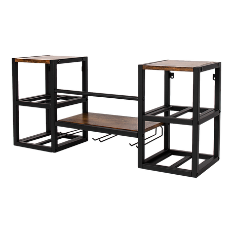 Wall mounted wine rack for 16 bottles with stemware holder and wood shelf