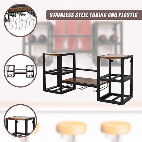 Wall mounted wine rack for 16 bottles with stemware holder and wood shelf