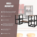 Wall mounted wine rack for 16 bottles with stemware holder and wood shelf