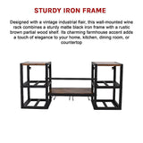 Wall mounted wine rack for 16 bottles with stemware holder and wood shelf