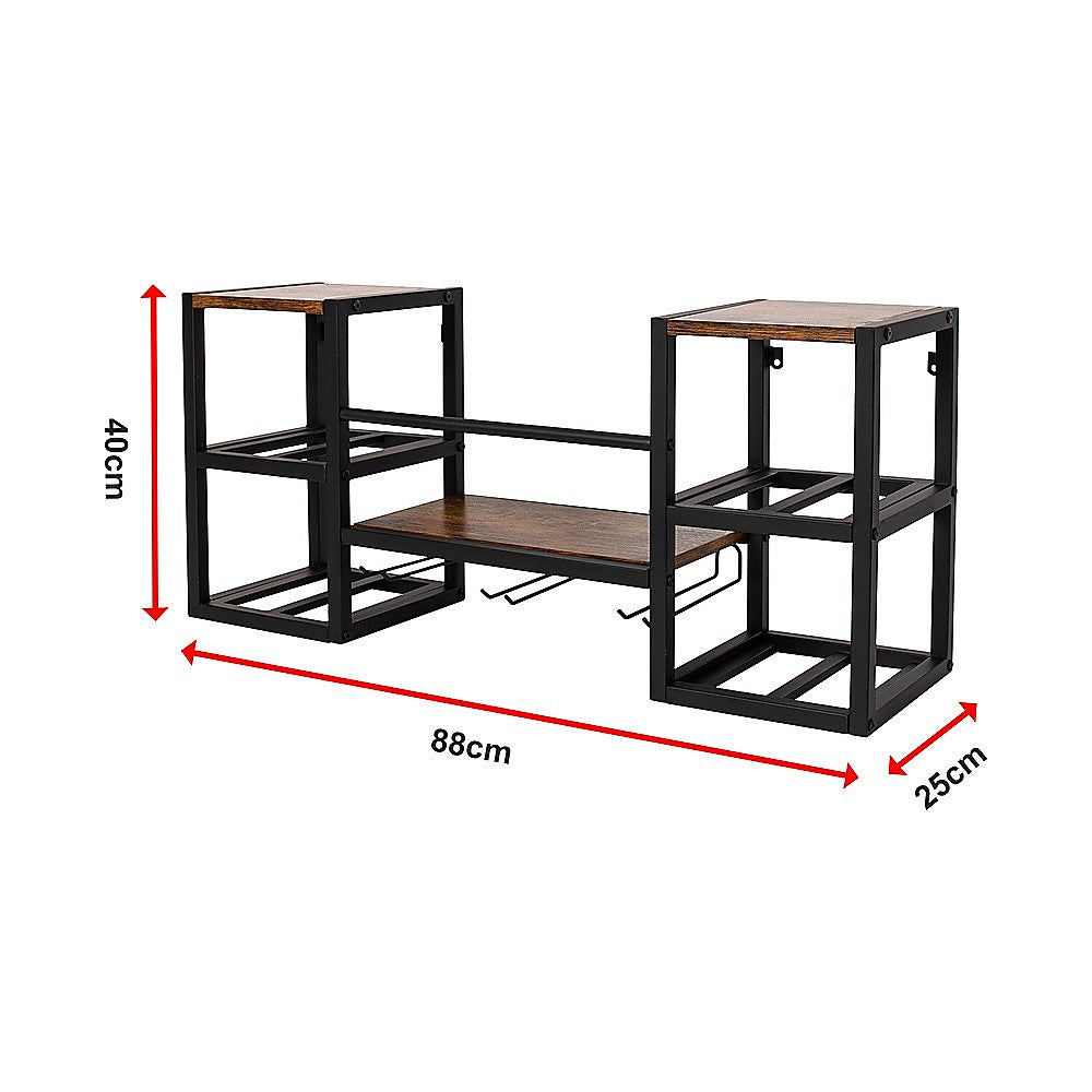Wall mounted wine rack for 16 bottles with stemware holder and wood shelf