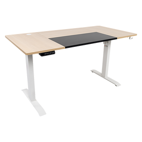 Sandstone dual motor electric standing desk in a home office workstation