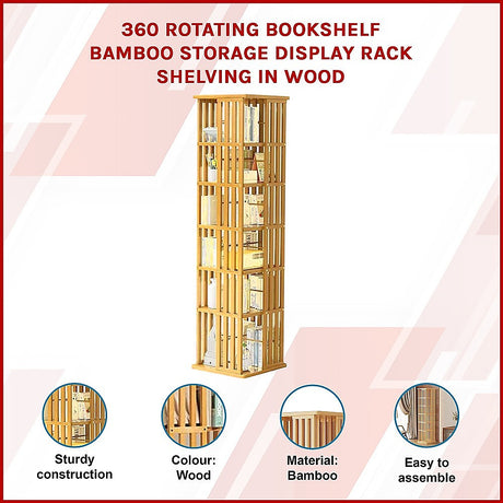 Mile End 6 Tier Rotating Bookshelf, Natural