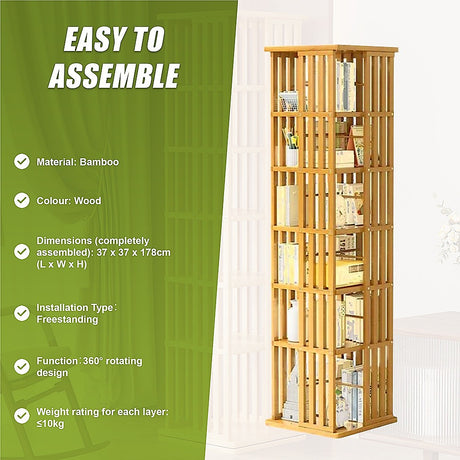 Mile End 6 Tier Rotating Bookshelf, Natural