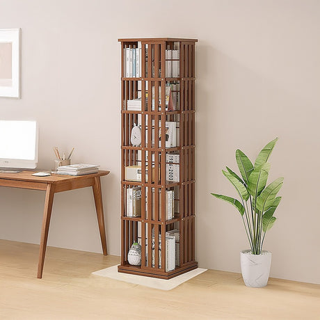Glenelg 6 Tier Rotating Bookshelf, Dark Wood