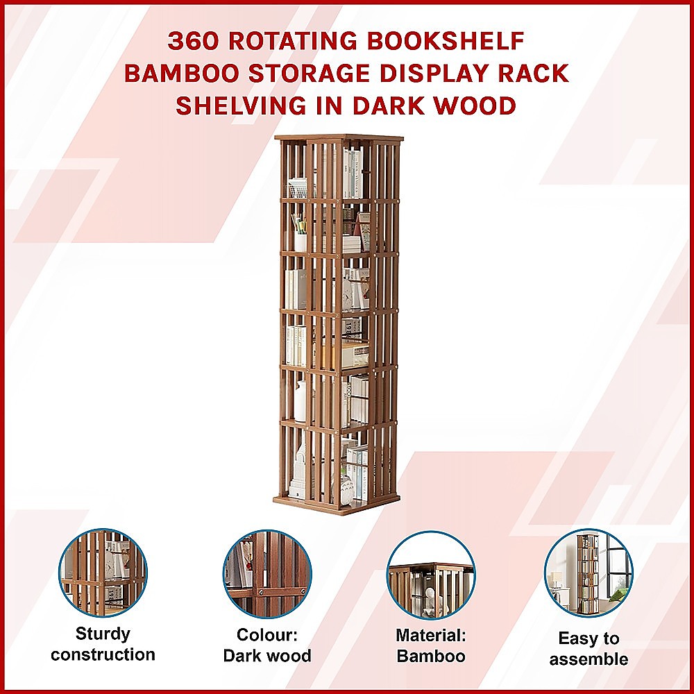 360 Rotating Bamboo Bookshelf in Dark Wood