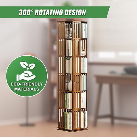 360 Rotating Bamboo Bookshelf in Dark Wood