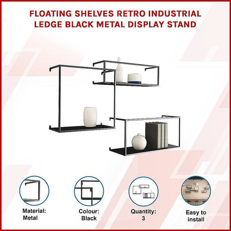 Retro Industrial Floating Shelves - Black Metal