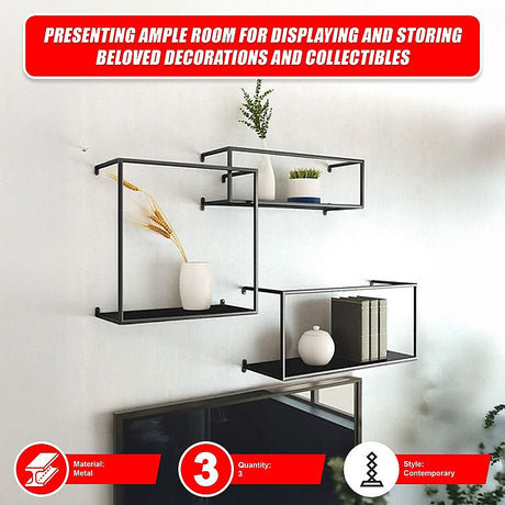 Retro Industrial Floating Shelves - Black Metal