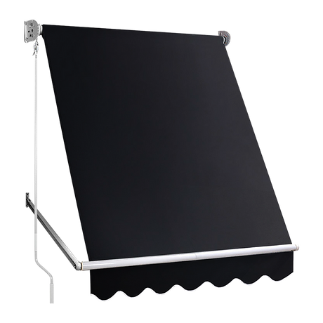 Retractable Fixed Pivot Arm Window Awning Patio Garden Blinds 2.4m x 2.1m Black