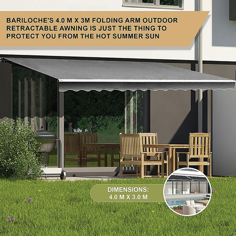 Outdoor Folding Arm Awning Retractable Sunshade Canopy Grey 4.0m x 3.0m