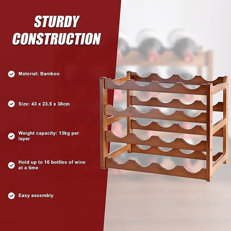Bamboo Wine Rack Stackable Countertop 16 Bottle Natural view 8