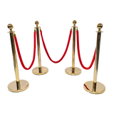 Gold crowd control queue barrier set with velvet ropes, view 1