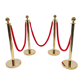 Gold crowd control queue barrier set with velvet ropes, view 1