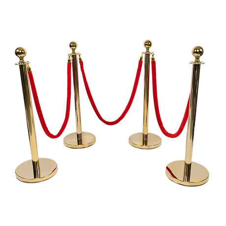 Gold crowd control queue barrier set with velvet ropes, view 1