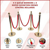 Gold crowd control queue barrier set with velvet ropes, view 3