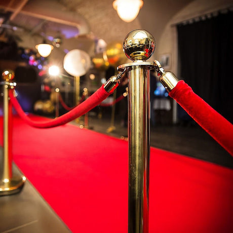 Gold crowd control queue barrier set with velvet ropes, view 5