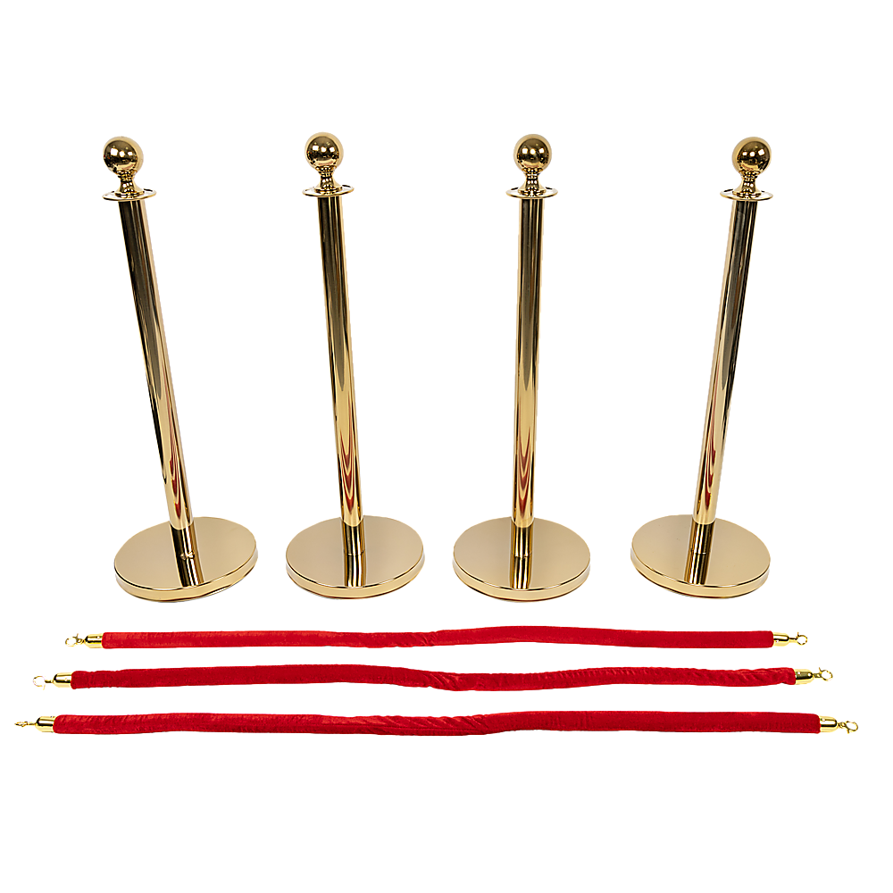 Gold crowd control queue barrier set with velvet ropes, view 6