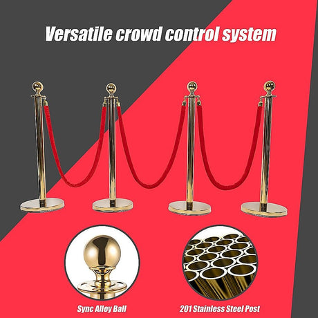 Gold crowd control queue barrier set with velvet ropes, view 11