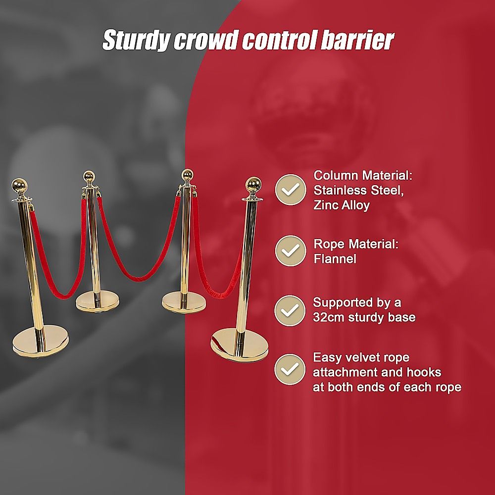 Gold crowd control queue barrier set with velvet ropes, view 13