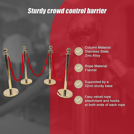 Gold crowd control queue barrier set with velvet ropes, view 13