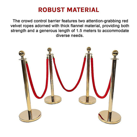 Gold crowd control queue barrier set with velvet ropes, view 15