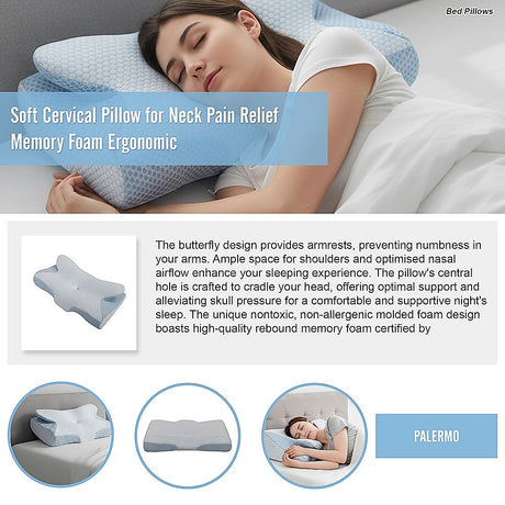 Soft Cervical Memory Foam Ergonomic Pillow — Neck Pain Relief, Spine Alignment — Allure Home Collections