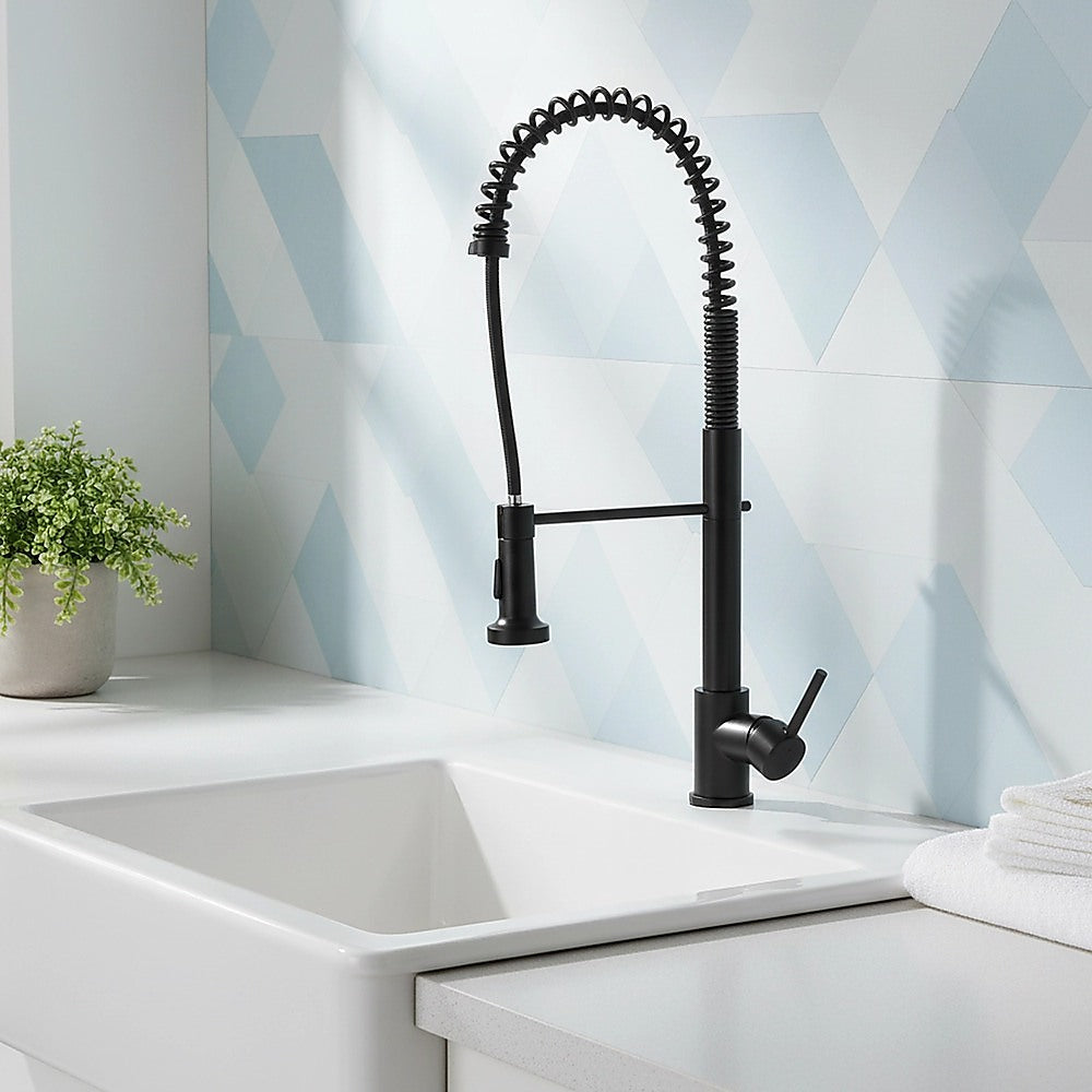 Solid brass pull out kitchen mixer tap in matte black