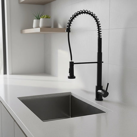 Solid brass pull out kitchen mixer tap in matte black
