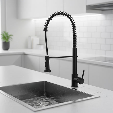 Solid brass pull out kitchen mixer tap in matte black