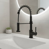 Compact solid brass pull out kitchen mixer tap in black