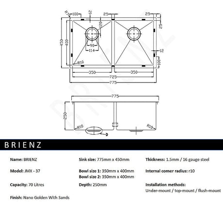 Handmade stainless steel kitchen and laundry sink 775x450mm