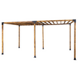 Timber pergola with slatted roof built using matte black steel brackets
